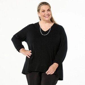 Wynne Layers Kiss of Cashmere Butterfly V Neck Sweater Size XL Black Knit Staple